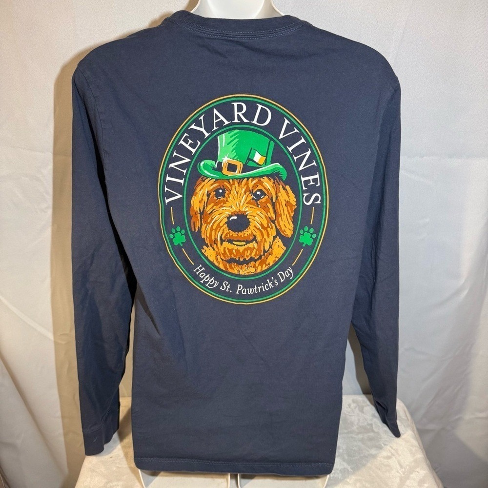 Vineyard Vines St Pawtrick's Day Dog Long‎ Sleeve Pocket Tee XS Blue